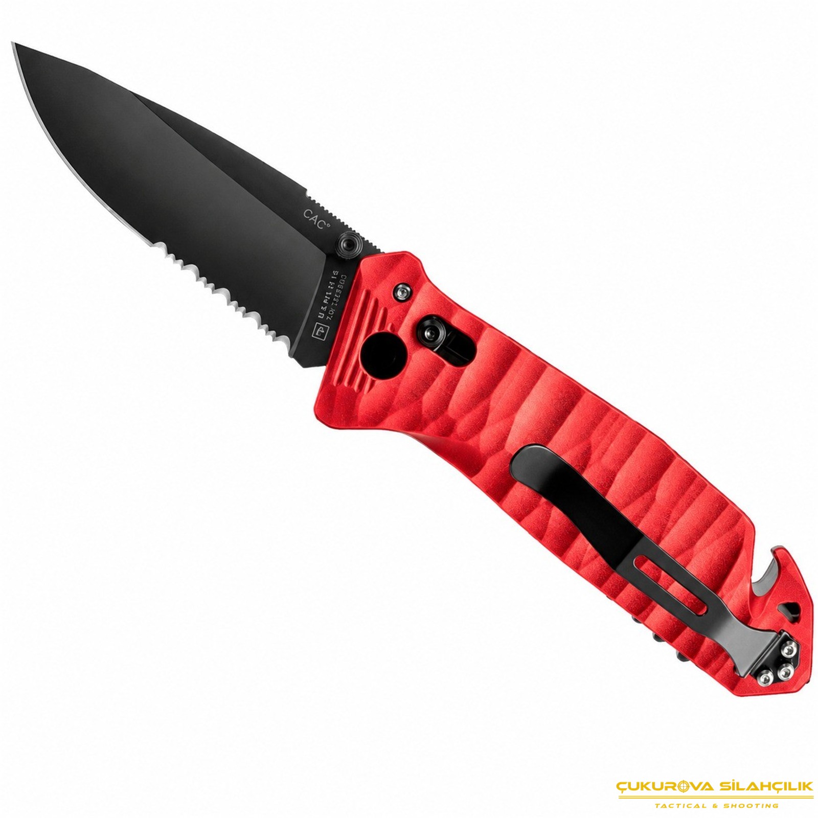 TB Outdoor CAC G10 Saplı Tirbüşonlu Serrated Çakı Kırmızı