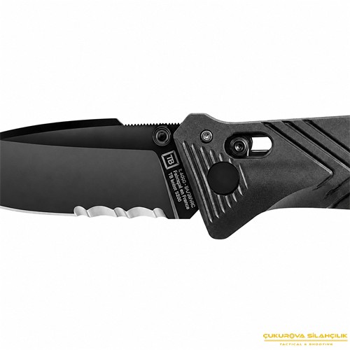 TB Outdoor CAC PA6 Saplı Tirbüşonlu Serrated Çakı Siyah