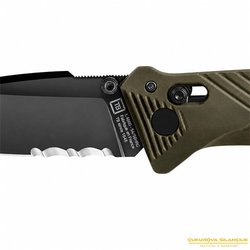 TB Outdoor CAC PA6 Saplı Tirbüşonlu Serrated Çakı Yeşil